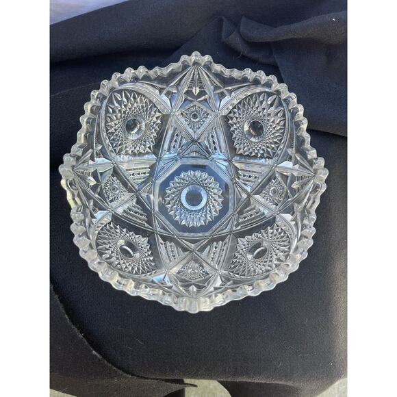 Vintage American Brillant Saw Tooth Cut Glass Crystal Serving Bowl - Picture 5 of 10